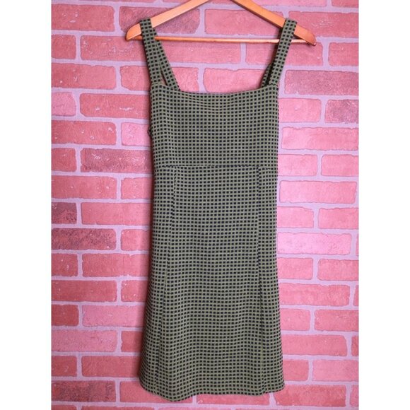Free People Dresses & Skirts - Free People Women's Check Bardot Bow Back Mini Dress Square Neck Green Size Larg